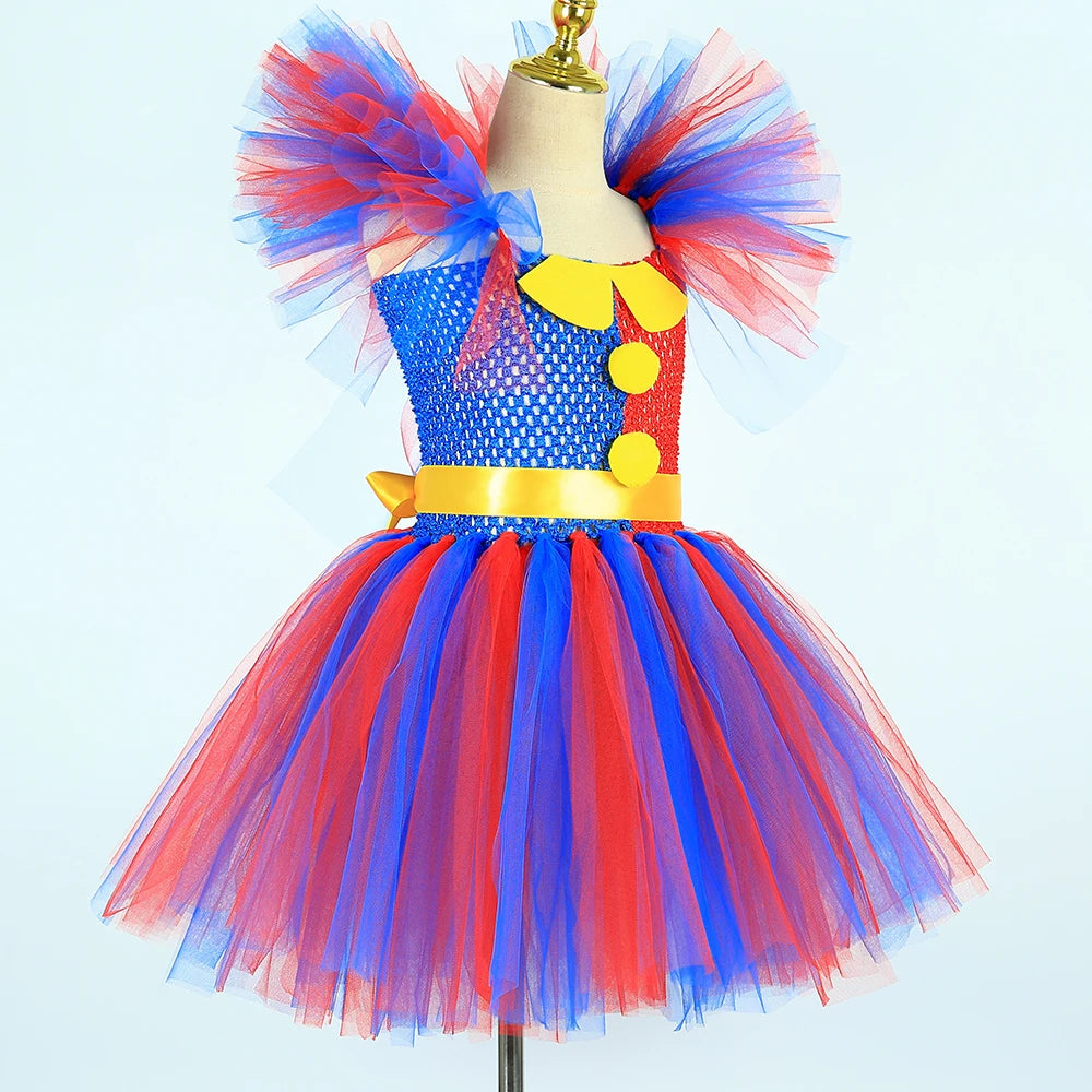 Clown Costume Tutu Dress Circus Kids Pomni
