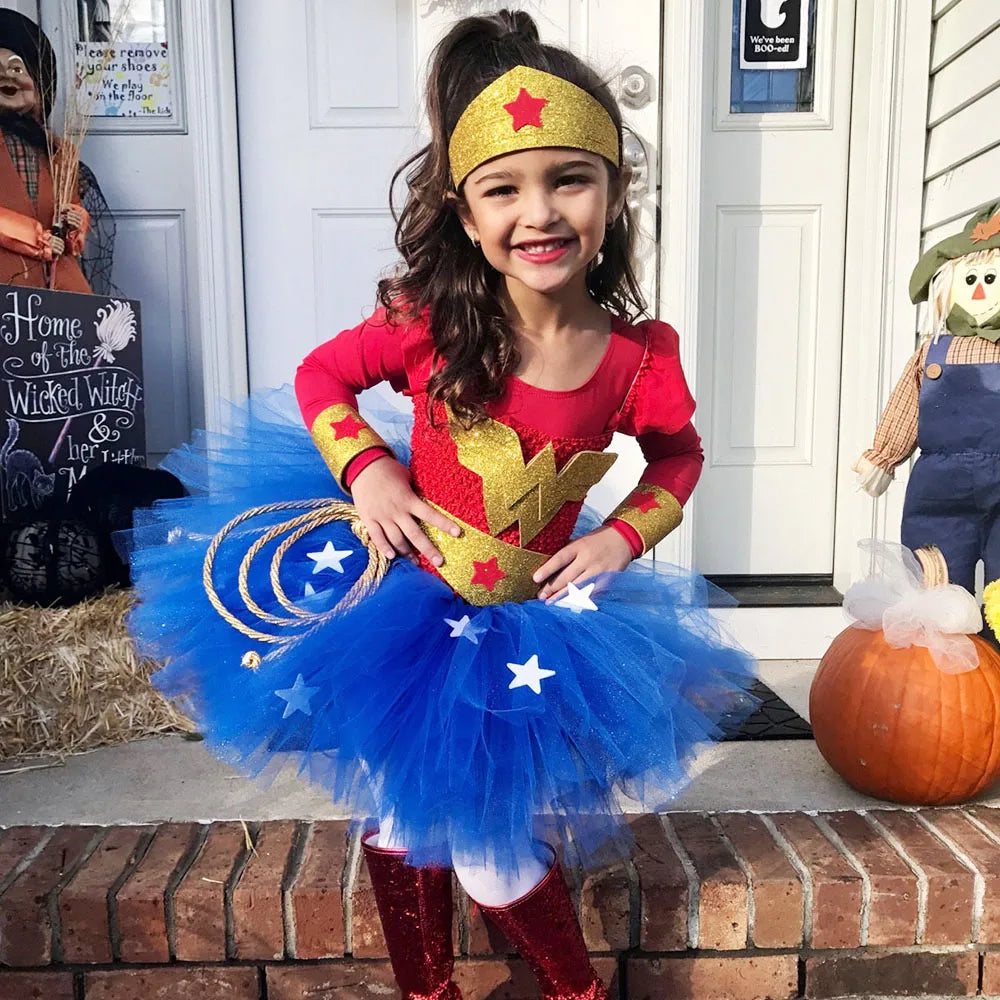 Superhero Villain Girls Costume Tutu Kids Pennywise Clown Jester BatGirl Ms. Marvel SuperGirl Zombie Wonder Woman
