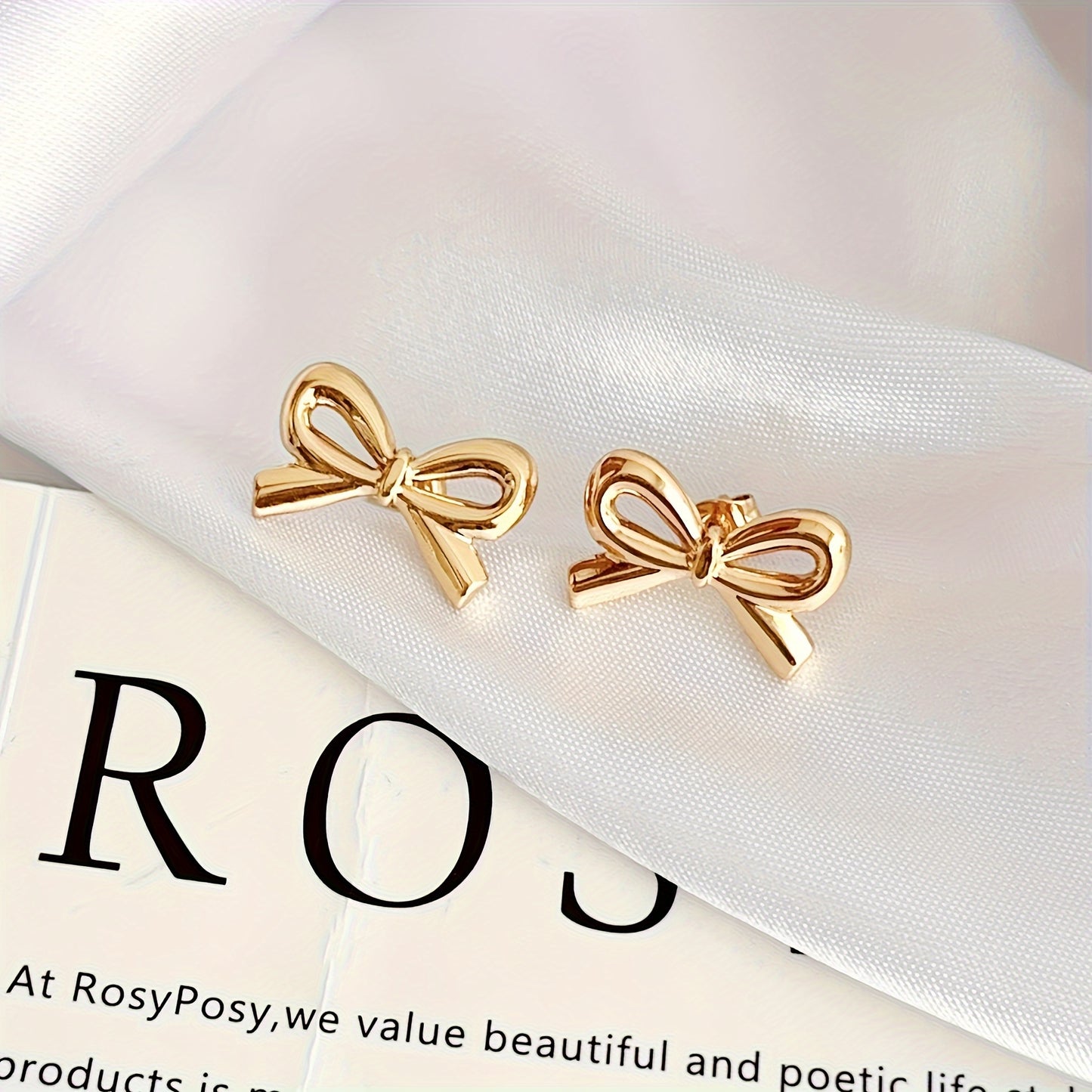 18K Gold-Plated Stainless Steel Bow Stud Earrings Hypoallergenic