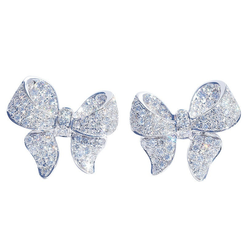 Bow knot Shape Stud Earrings zirconia