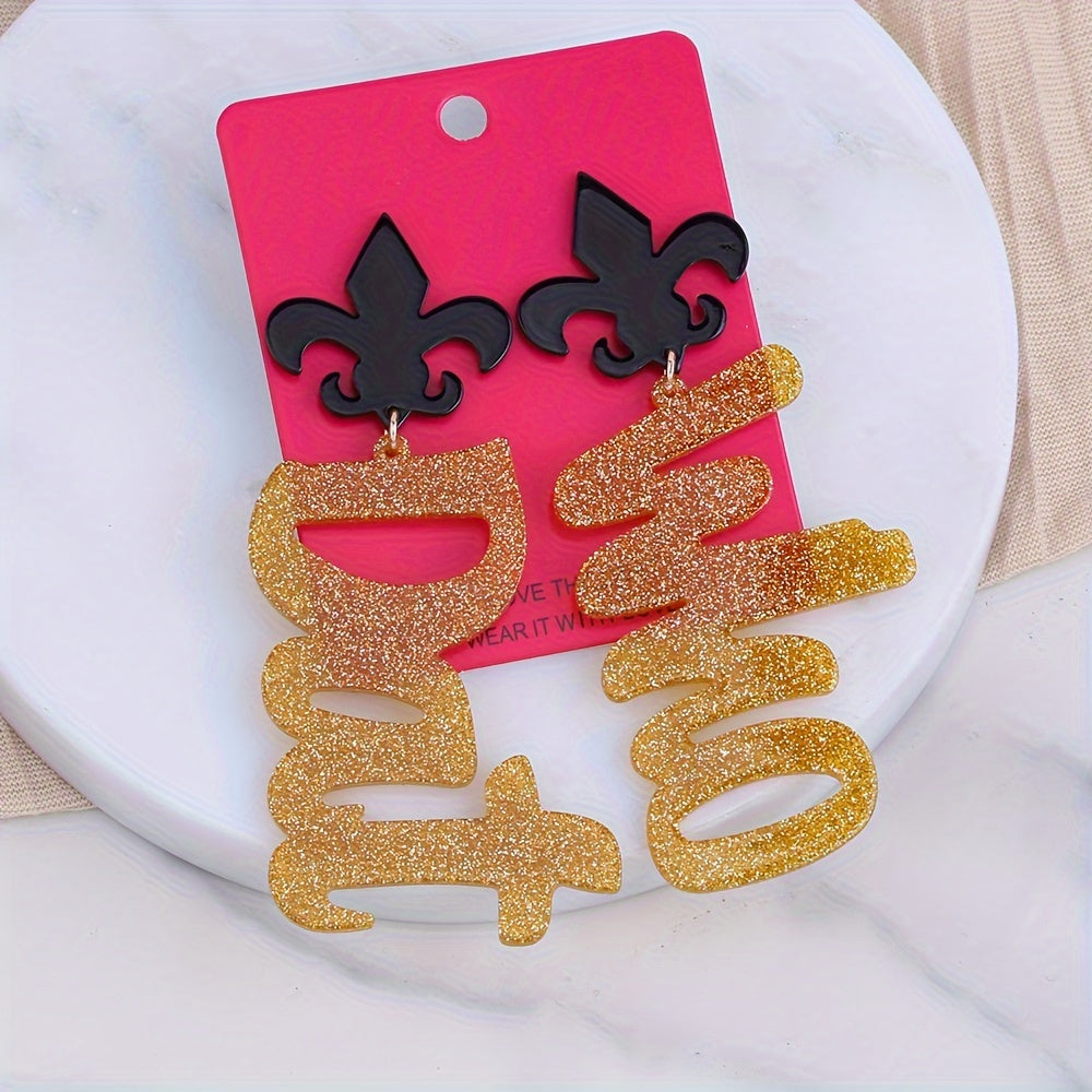 Who Dat Saints Glitter Drop Earrings