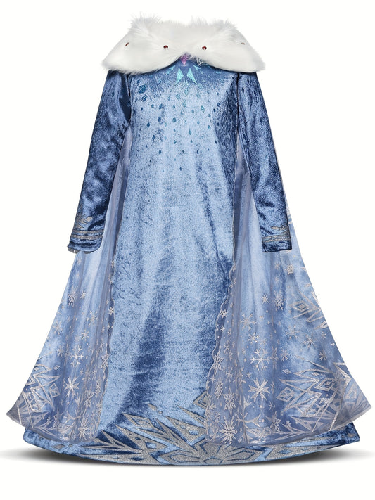 Princess Solid Color Dress Elegant Queen Elsa Costume Kids