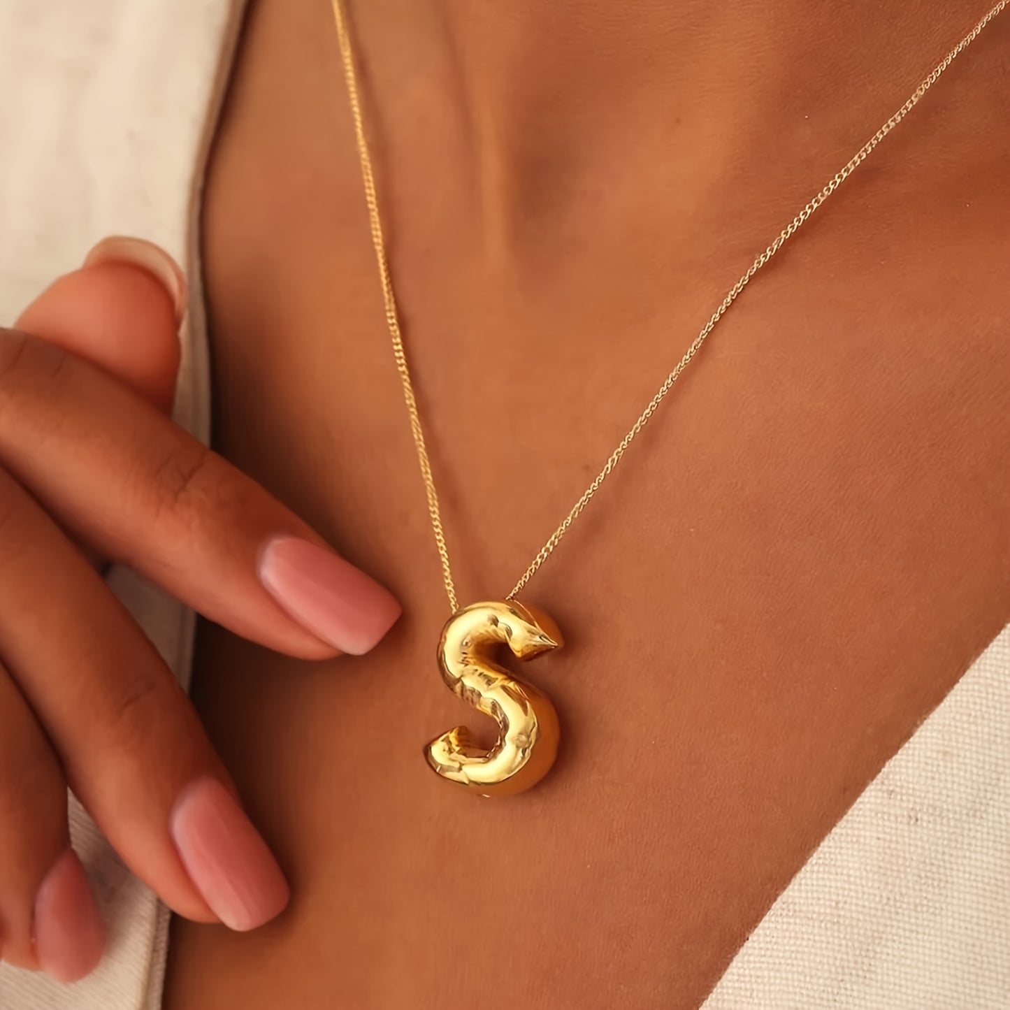 Gold 18K Plated Balloon Bubble Letter Necklace