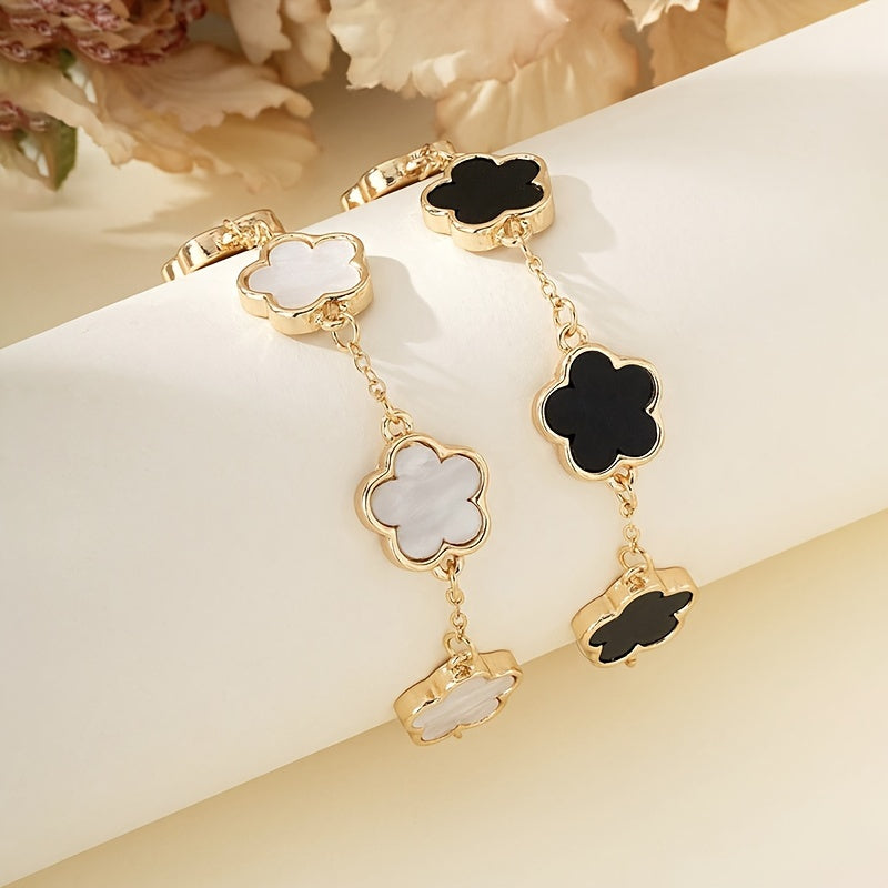 2 Pc Inspired Bracelet Set Flower Clover