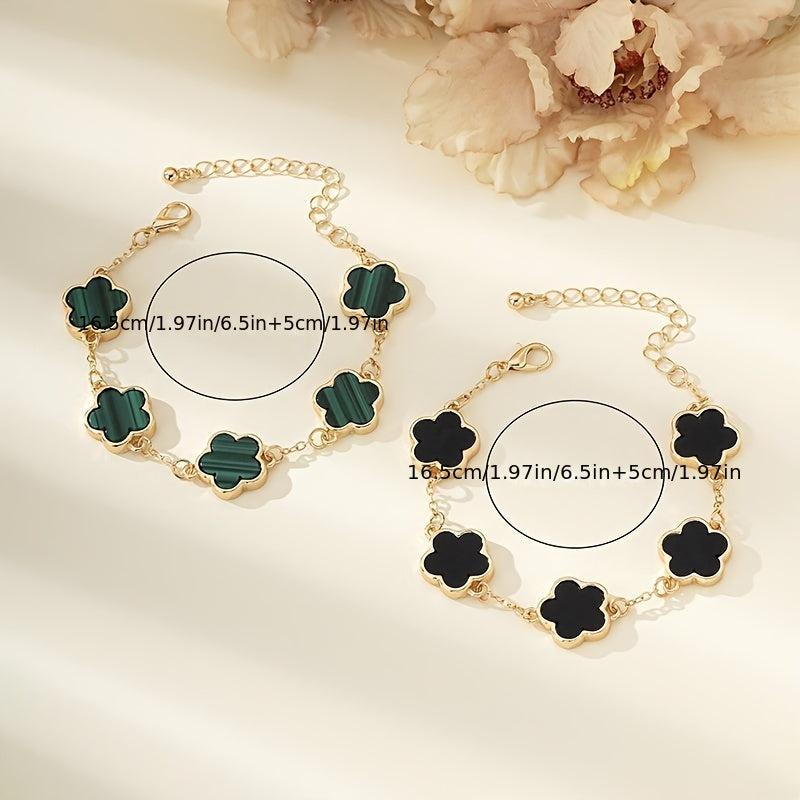 2 Pc Inspired Bracelet Set Flower Clover