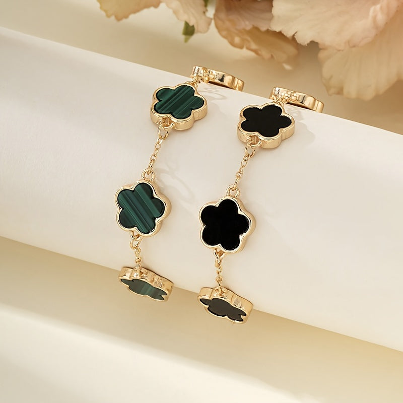 2 Pc Inspired Bracelet Set Flower Clover