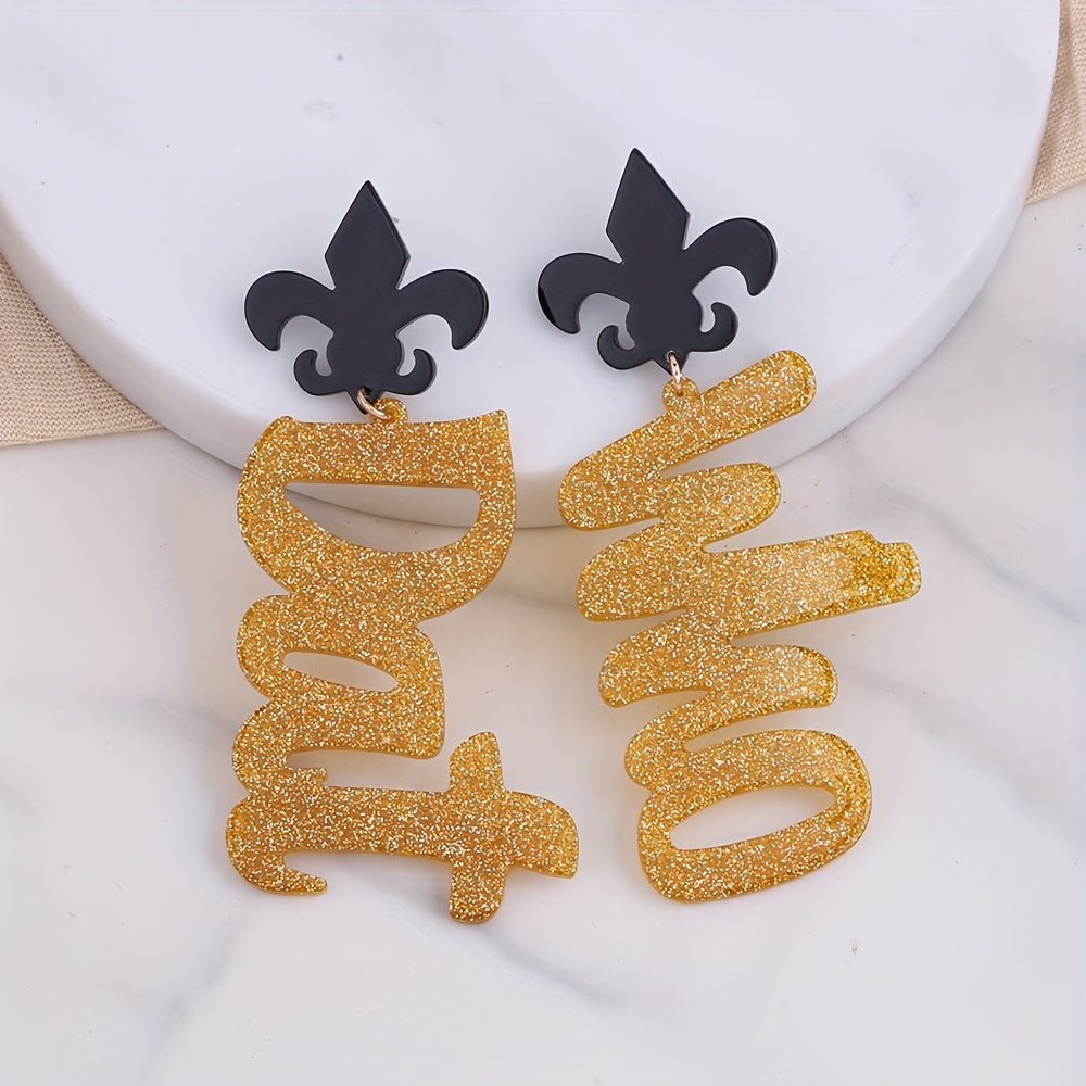 Who Dat Saints Glitter Drop Earrings