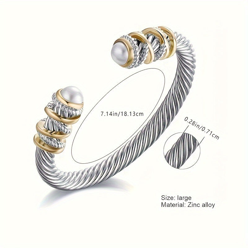 Inspired Cable Pearl Twist Cuff Bracelet