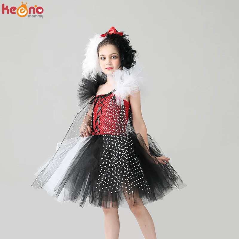 Cruella DeVille Dalmatians Costume Tutu Dress Kids