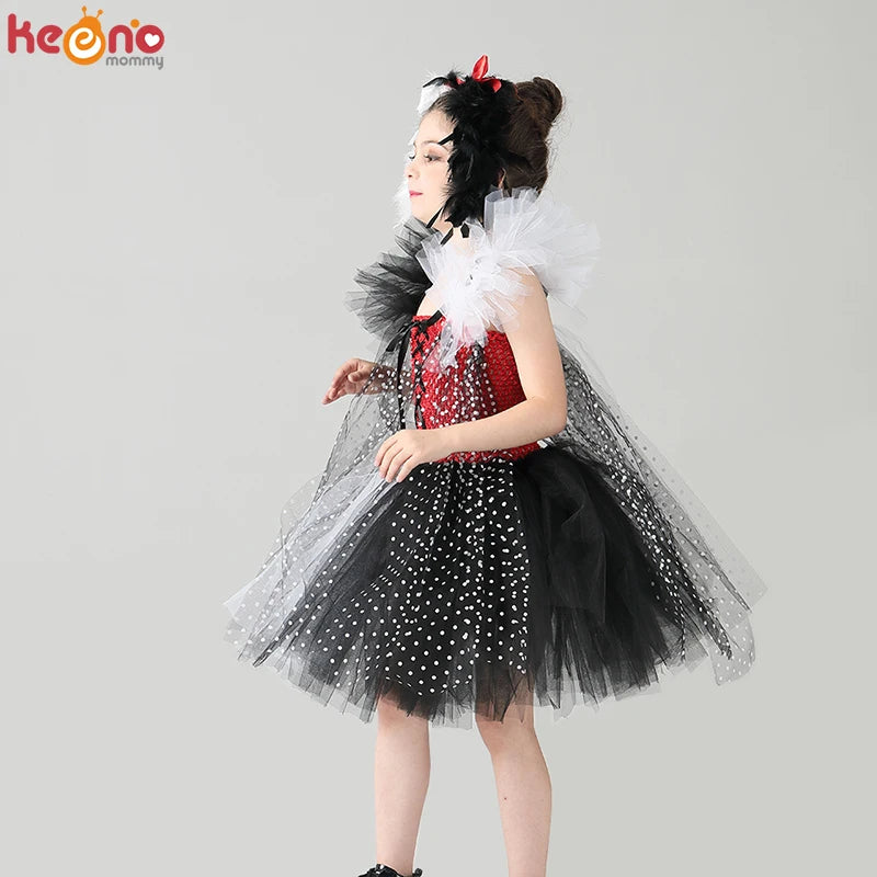 Cruella DeVille Dalmatians Costume Tutu Dress Kids