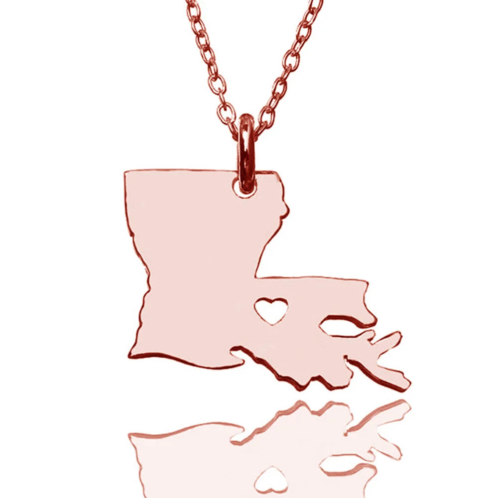 Louisiana State Map Necklace Stainless