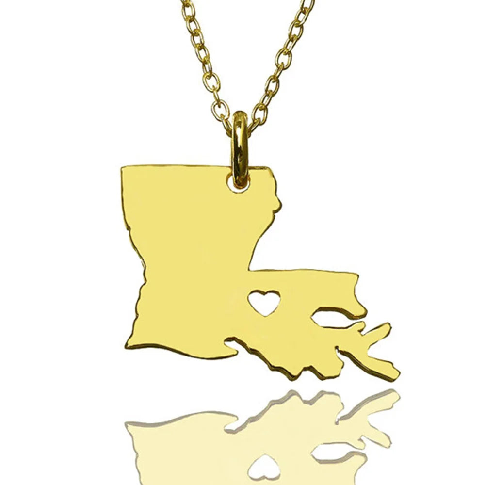 Louisiana State Map Necklace Stainless