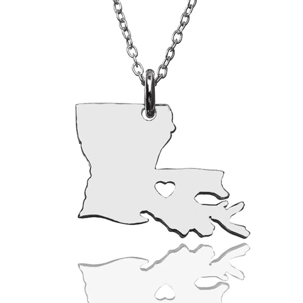 Louisiana State Map Necklace Stainless