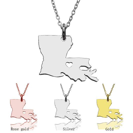 Louisiana State Map Necklace Stainless