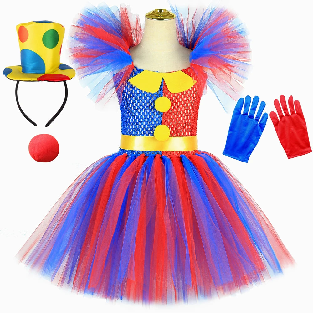 Clown Costume Tutu Dress Circus Kids Pomni