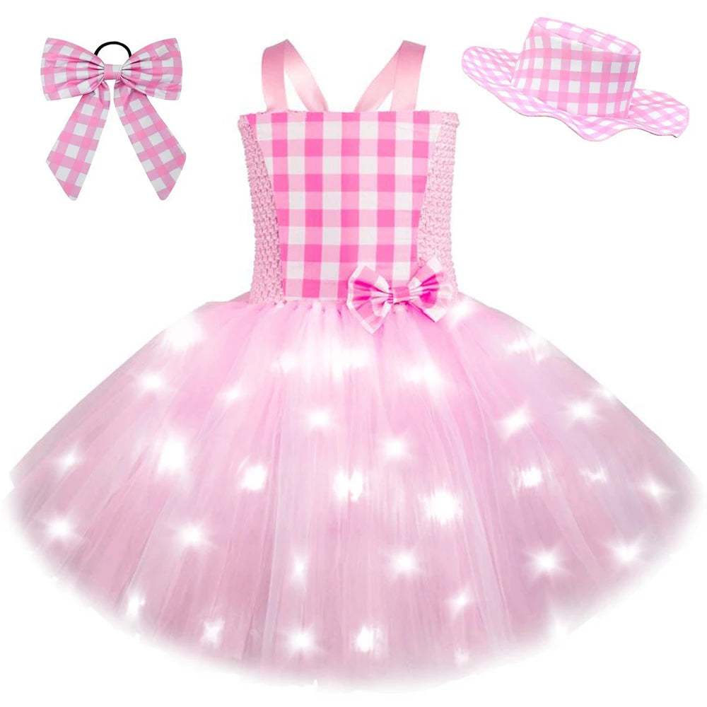 Pink Barbie Costume LED lights Kids