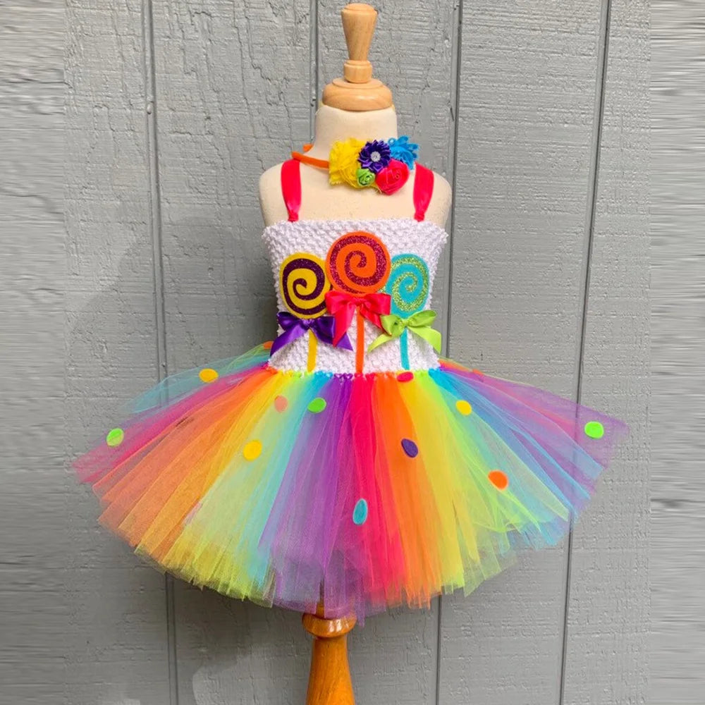 Rainbow Candy Candyland Tutu Lollipop Costume Kids