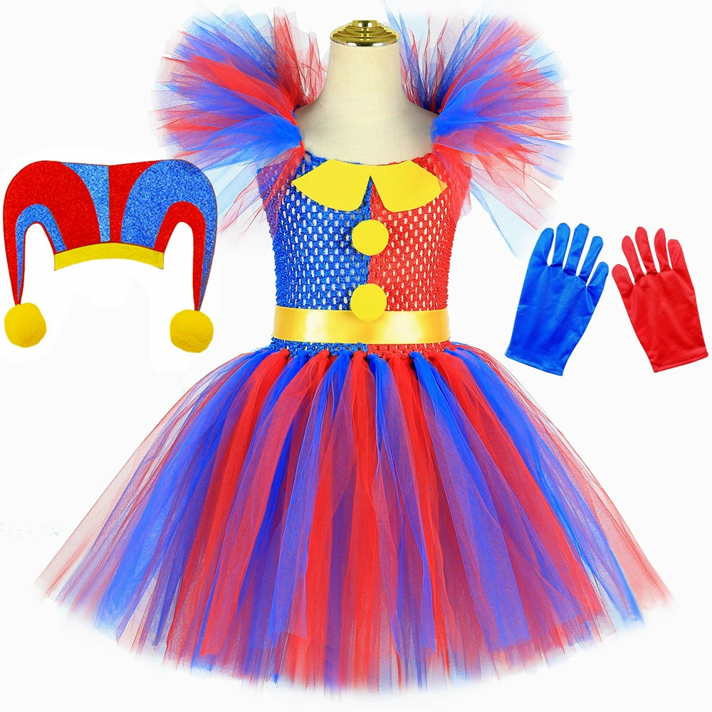 Clown Costume Tutu Dress Circus Kids Pomni