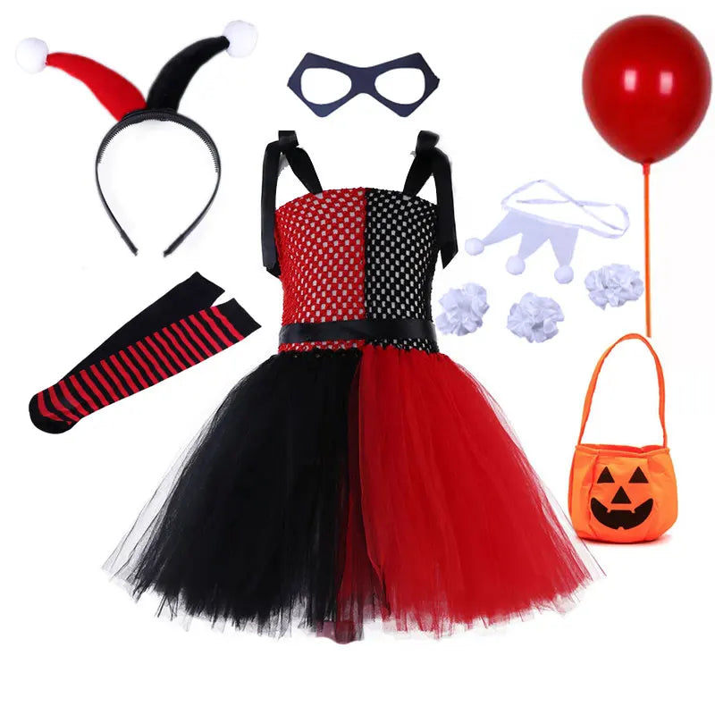 Clown Joker Jester Villain Tutu Dress Costume Kids