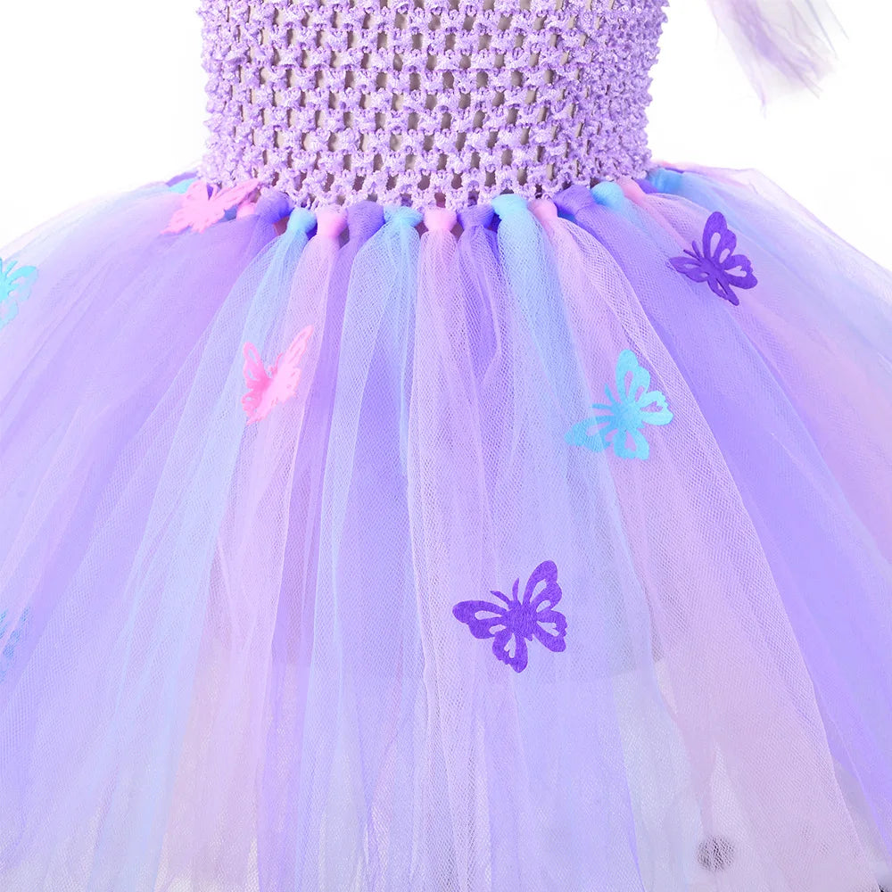 Butterfly Mesh Tutu Dresses Kids Pastel Purple