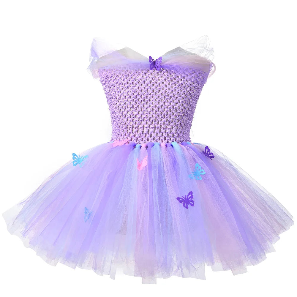 Butterfly Mesh Tutu Dresses Kids Pastel Purple