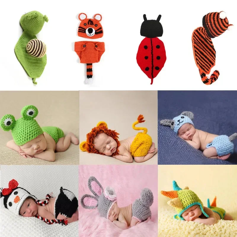 Newborn Costume Crochet Kids Infant Animals Dino Ogre Bunny Lion Bee Snail Fox