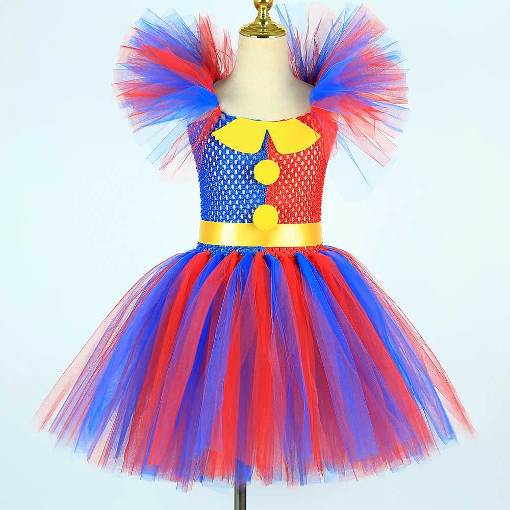 Clown Costume Tutu Dress Circus Kids Pomni