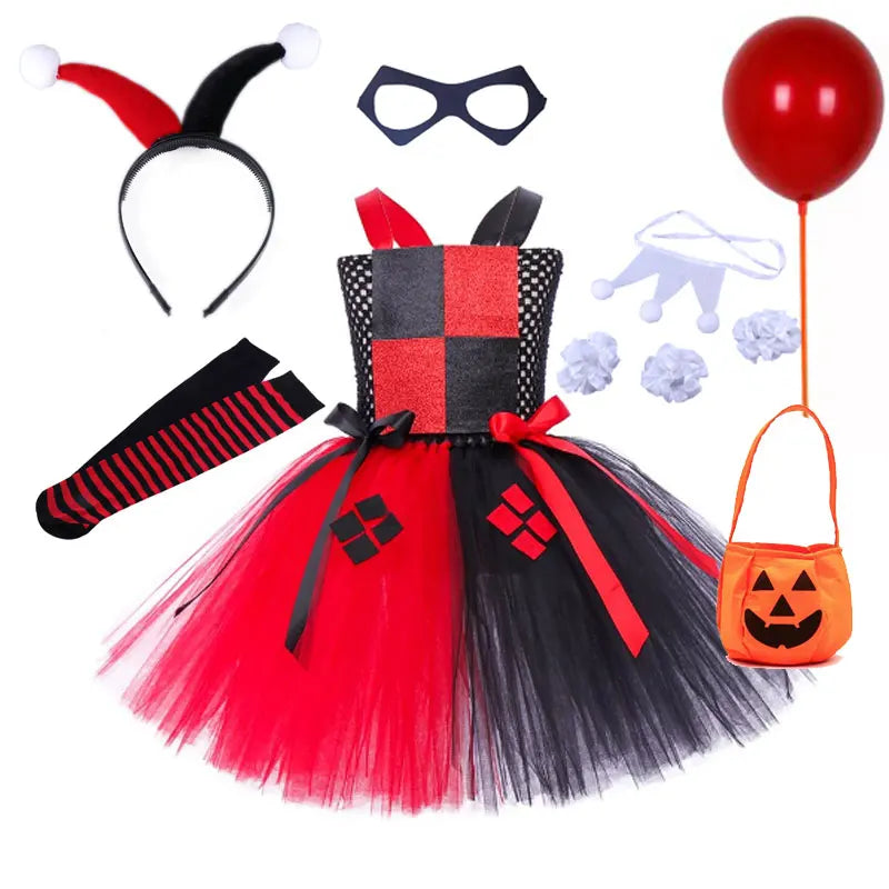 Clown Joker Jester Villain Tutu Dress Costume Kids