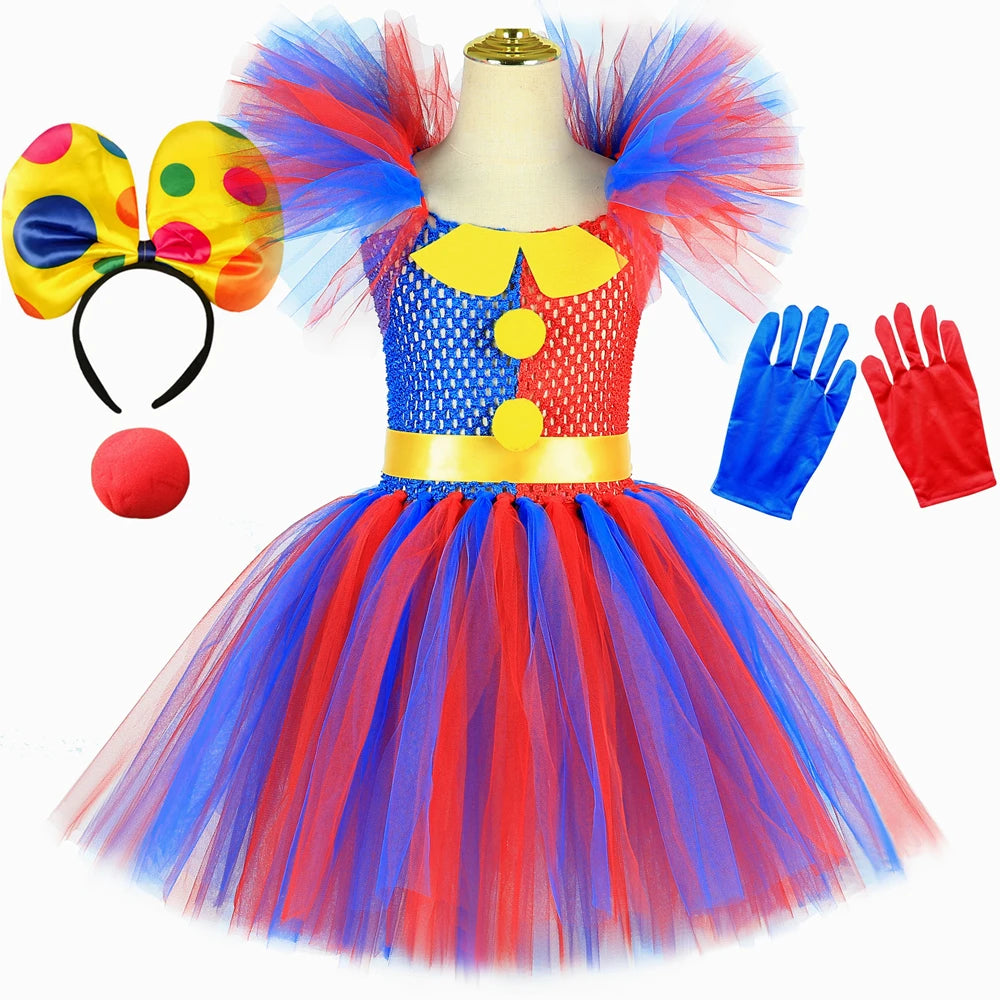 Clown Costume Tutu Dress Circus Kids Pomni