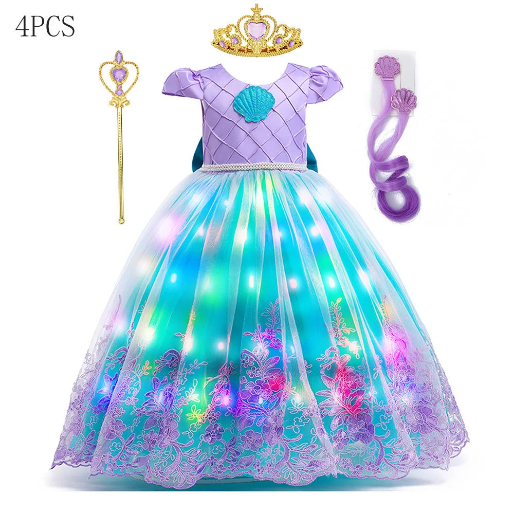 Little Mermaid Princess Ariel Gown Costume Kids LED Light Up