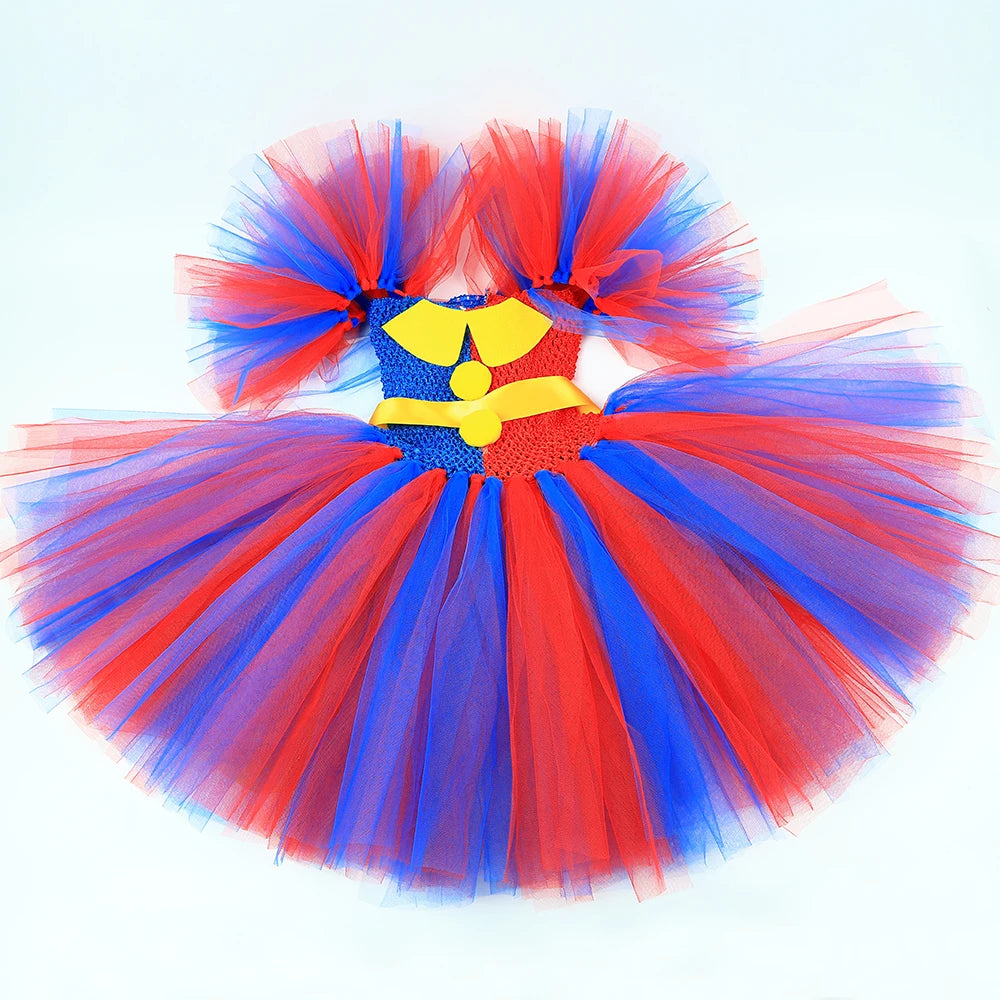 Clown Costume Tutu Dress Circus Kids Pomni