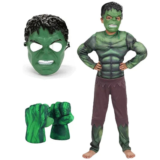 Hulk Muscle Costume Superhero Mask Fist Plush Gloves Kids