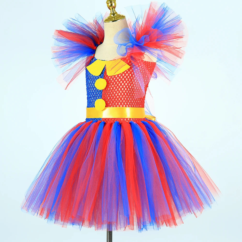 Clown Costume Tutu Dress Circus Kids Pomni