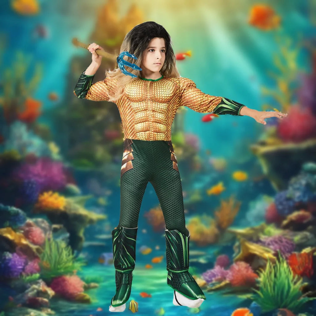 Aquaman Muscle Superhero Costume Kids