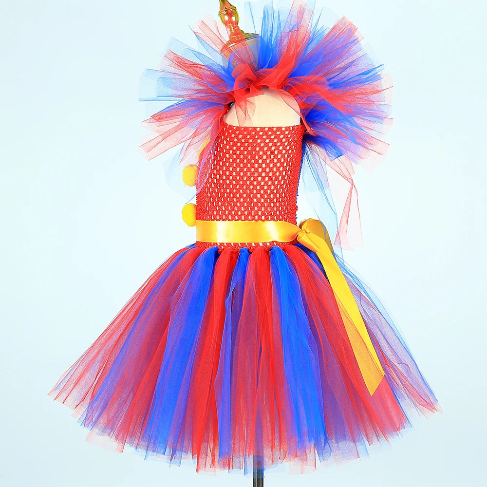 Clown Costume Tutu Dress Circus Kids Pomni