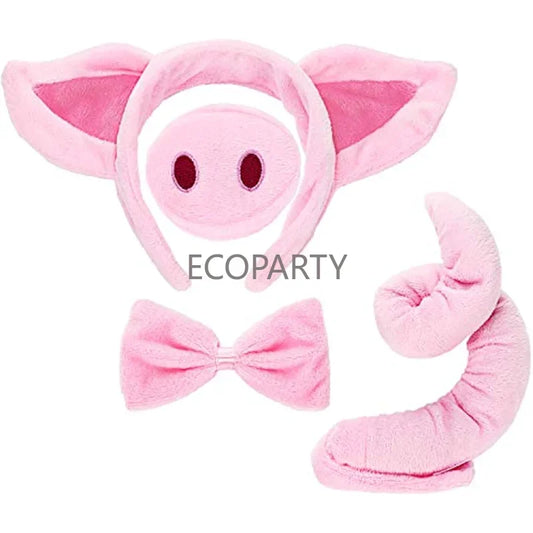 Pig Costume Set Pig Ears Nose Tail and Bow Tie Pink Pig Fancy Dress Costume Kit Accessories for Kids Halloween Dress-up Play