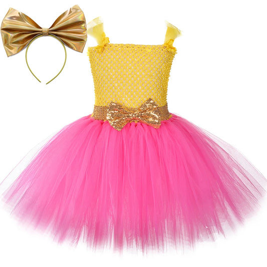 Lol Surprise Costumes for Girls Tutu Dress Costume Glitter Queen Pink Yellow