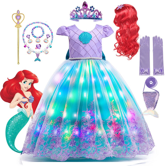 Little Mermaid Princess Ariel Gown Costume Kids LED Light Up