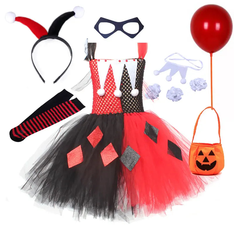 Clown Joker Jester Villain Tutu Dress Costume Kids