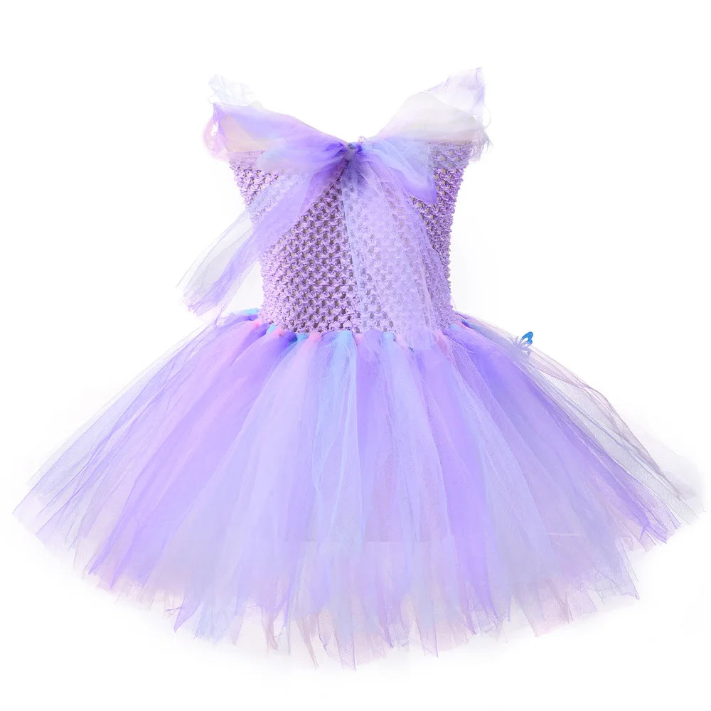 Butterfly Mesh Tutu Dresses Kids Pastel Purple