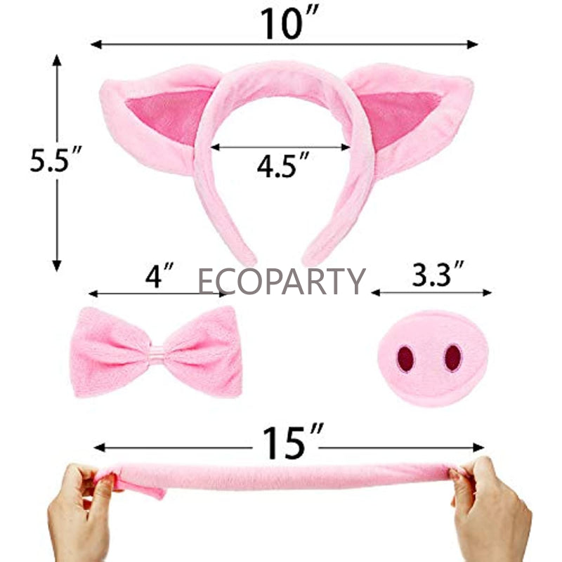 Pig Costume Set Pig Ears Nose Tail and Bow Tie Pink Pig Fancy Dress Costume Kit Accessories for Kids Halloween Dress-up Play