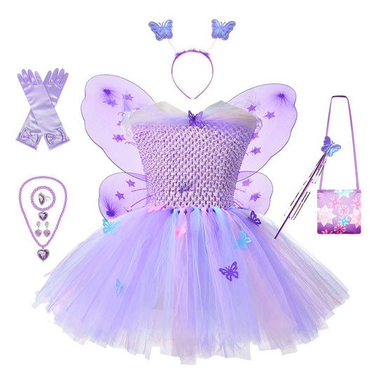 Butterfly Mesh Tutu Dresses Kids Pastel Purple