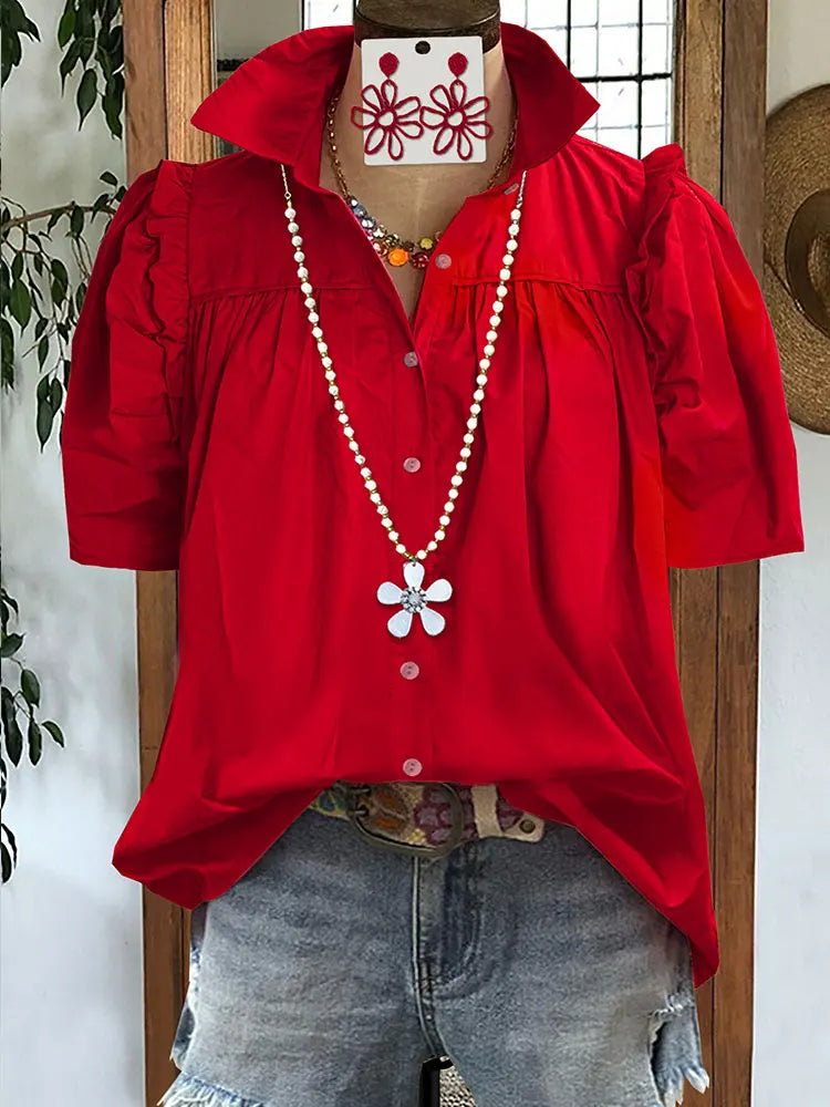 Crimson Red Pleated Puff Sleeve Top  Ole Miss Alabama