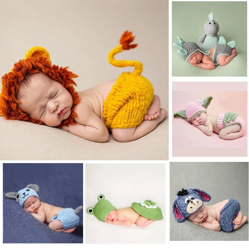 Newborn Costume Crochet Kids Infant Animals Dino Ogre Bunny Lion Bee Snail Fox