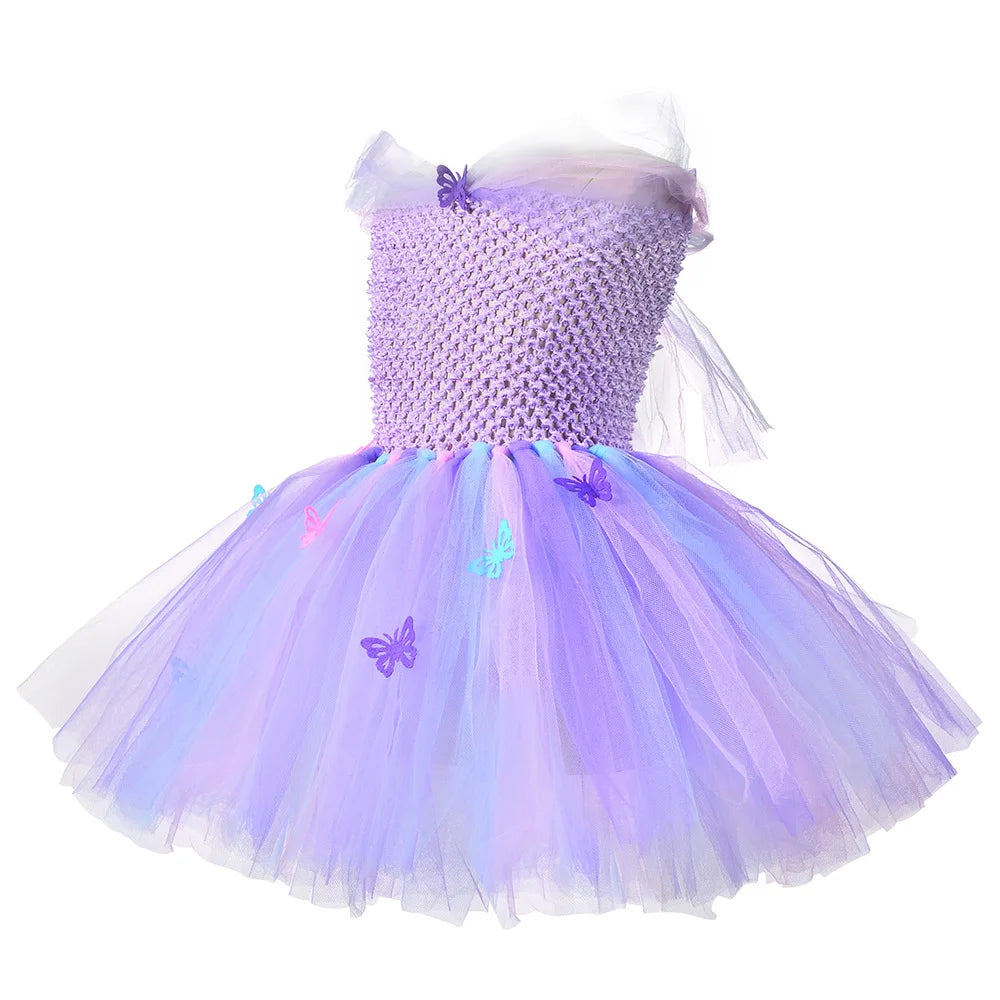 Butterfly Mesh Tutu Dresses Kids Pastel Purple