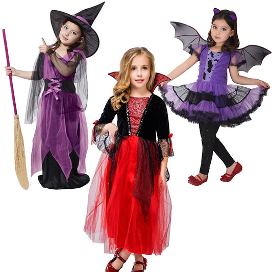 Fantasy Bat Vampire Vampirina Witch Wizard Villain Dress Costumes Kid