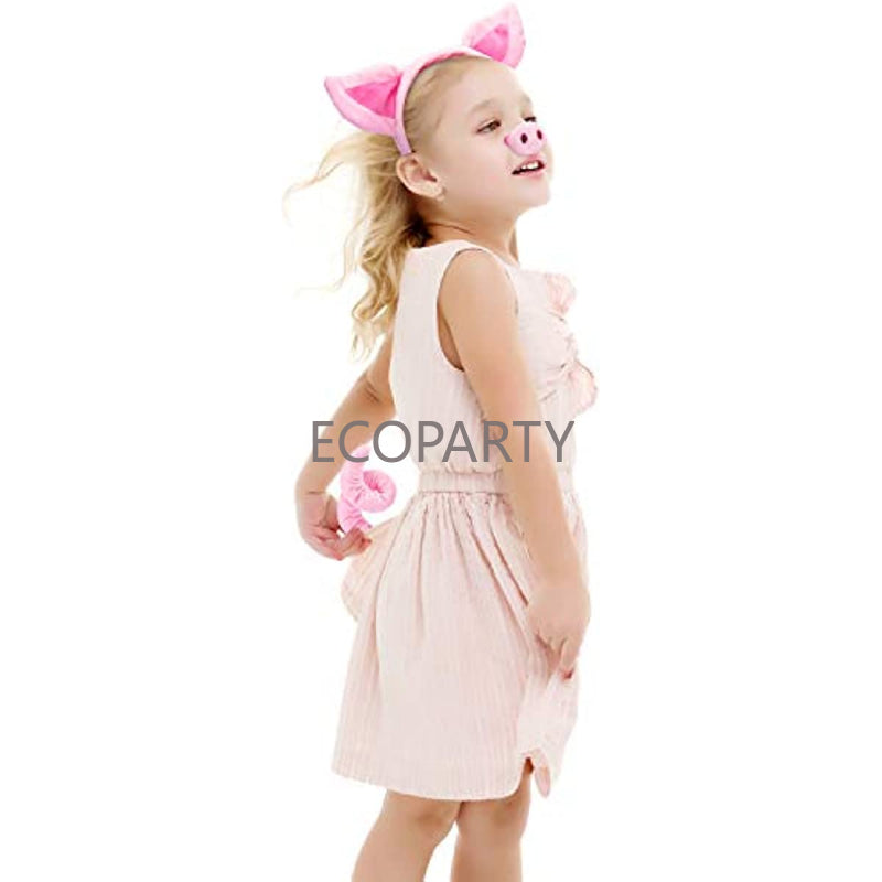 Pig Costume Set Pig Ears Nose Tail and Bow Tie Pink Pig Fancy Dress Costume Kit Accessories for Kids Halloween Dress-up Play