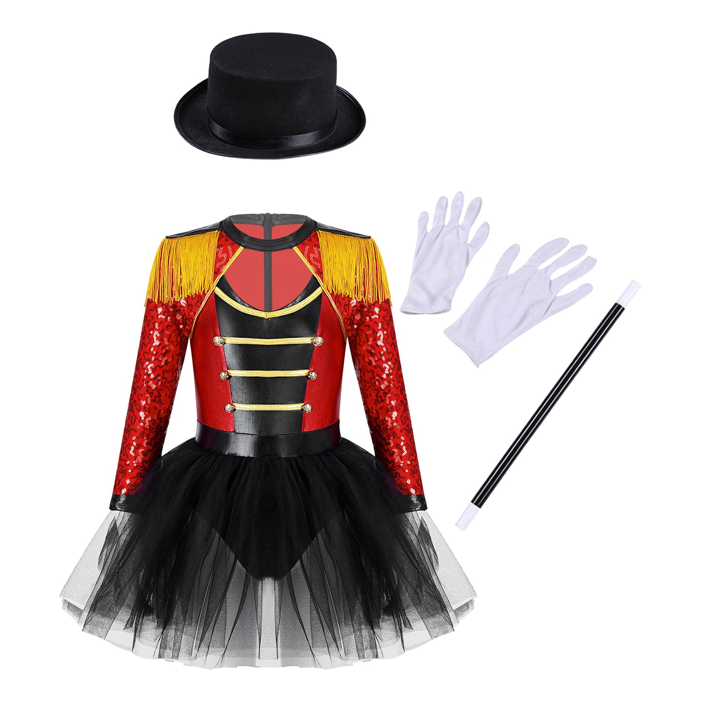 Ringmaster Circus Magician Costumes Sequen Kids