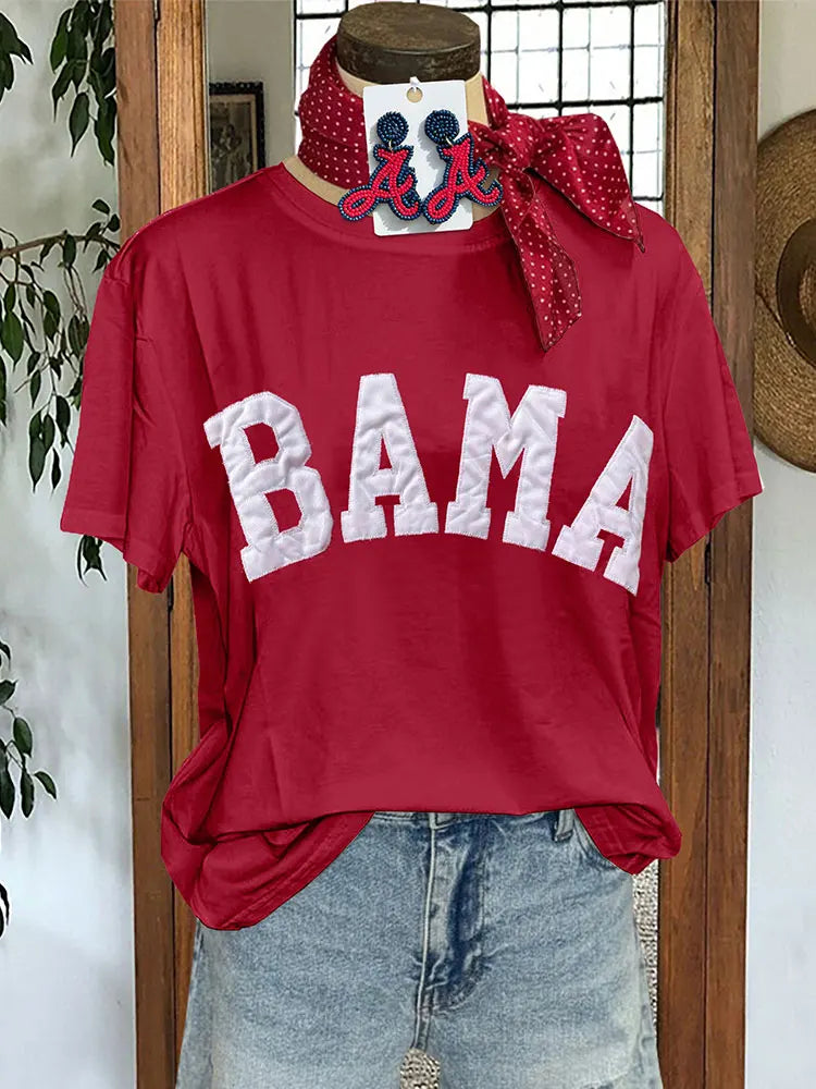 Alabama Roll Tide BAMA letters Embroidered Letter T-Shirt Gameday Blouse