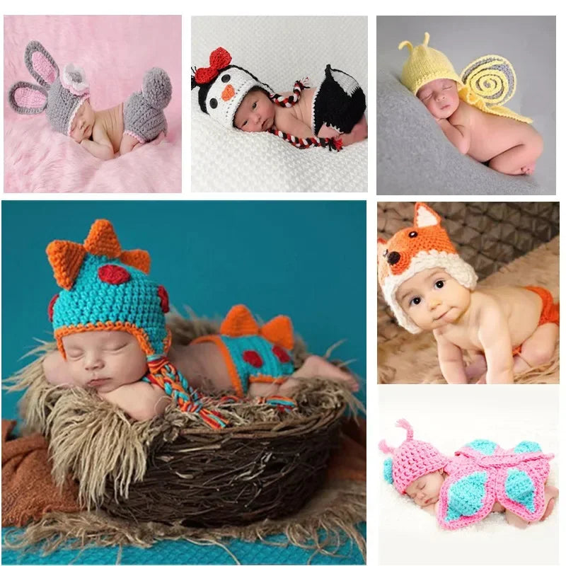 Newborn Costume Crochet Kids Infant Animals Dino Ogre Bunny Lion Bee Snail Fox